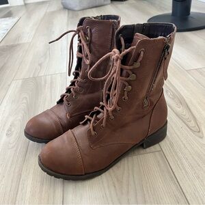 Brown Combat Boots with Lace-Up Design